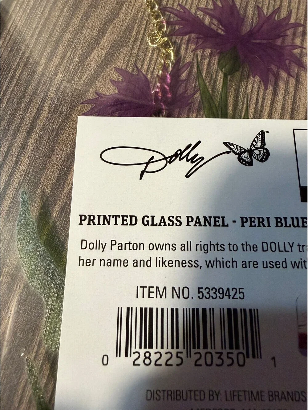 Dolly Parton Peri Blue Flowers Printed Glass Panel Butterfly Gold Chain NWT